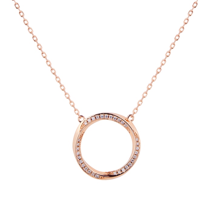 Goldsmiths Rose Gold Plated Silver Twisted Pave Cubic Zirconia Circle Pendant