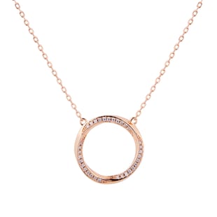 Best Luxury 
Rose Gold Plated Silver Twisted Pave Cubic Zirconia Circle Pendant