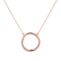 14700270 - Rose Gold Plated Silver Twisted Pave Cubic Zirconia Circle Pendant