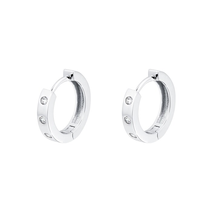 Goldsmiths Silver Cubic Zirconia Station Hoop Earrings