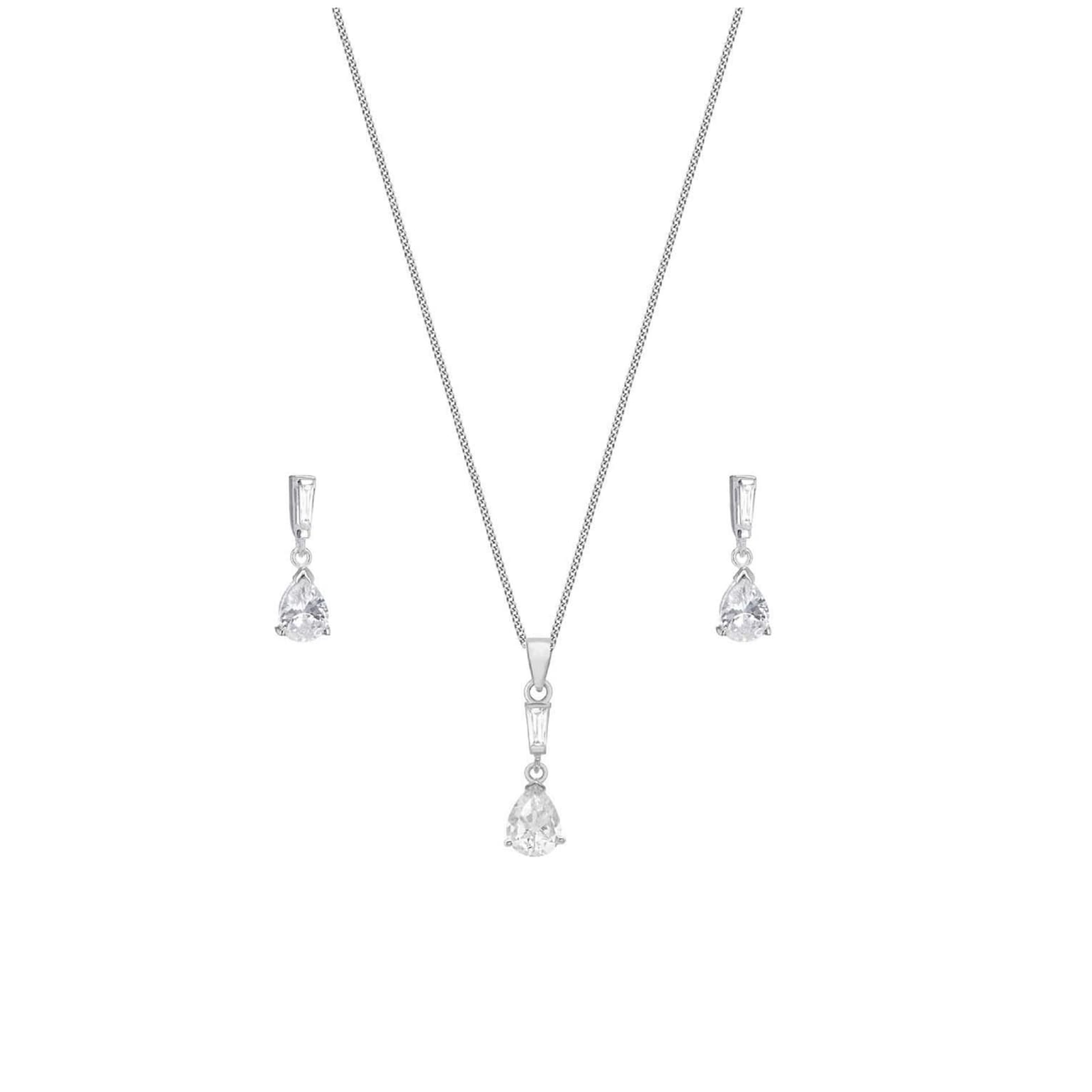 Silver Cubic Zirconia Pear Pendant & Drop Earrings Set