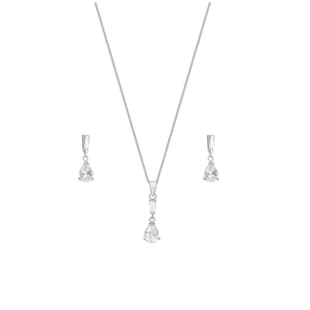 Goldsmiths Silver Cubic Zirconia Pear Pendant & Drop Earrings Set