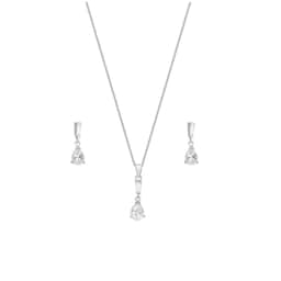 14700284 - Silver Cubic Zirconia Pear Pendant & Drop Earrings Set