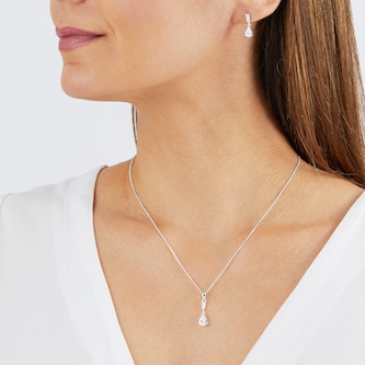 Goldsmiths Silver Cubic Zirconia Pear Pendant & Drop Earrings Set