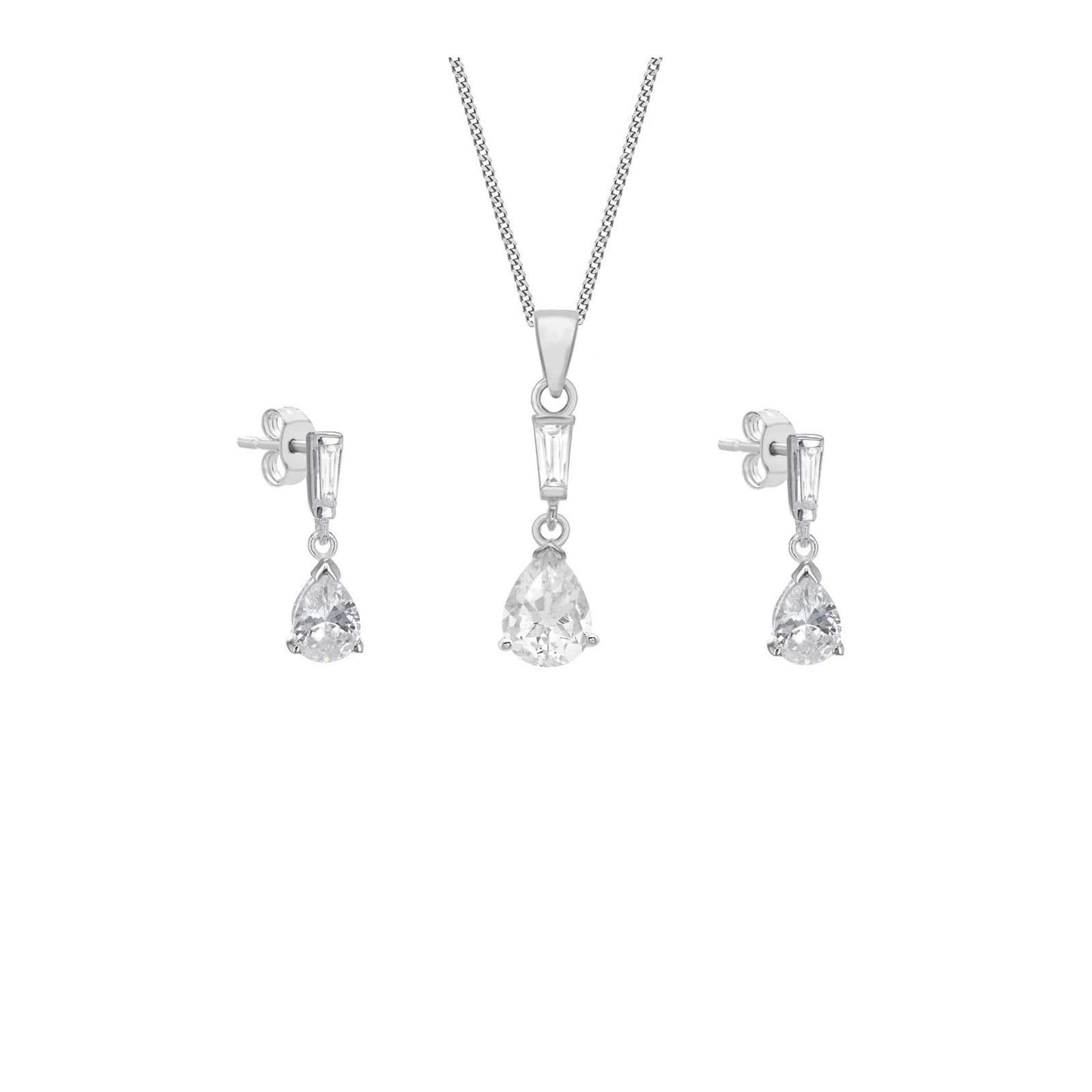 Goldsmiths Silver Cubic Zirconia Pear Pendant & Drop Earrings Set Goldsmiths Silver Cubic Zirconia Pear Pendant & Drop Earrings Set