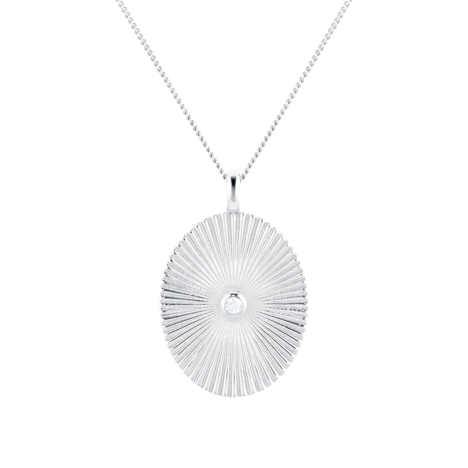 Silver Circle Groove Cubic Zirconia Disc Pendant