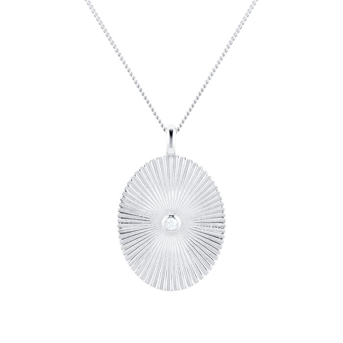 Goldsmiths Silver Circle Groove Cubic Zirconia Disc Pendant