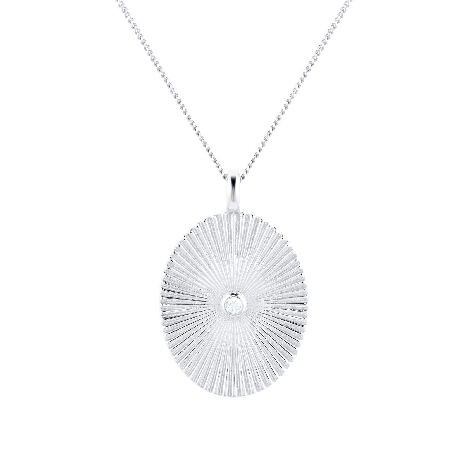 Goldsmiths Silver Circle Groove Cubic Zirconia Disc Pendant