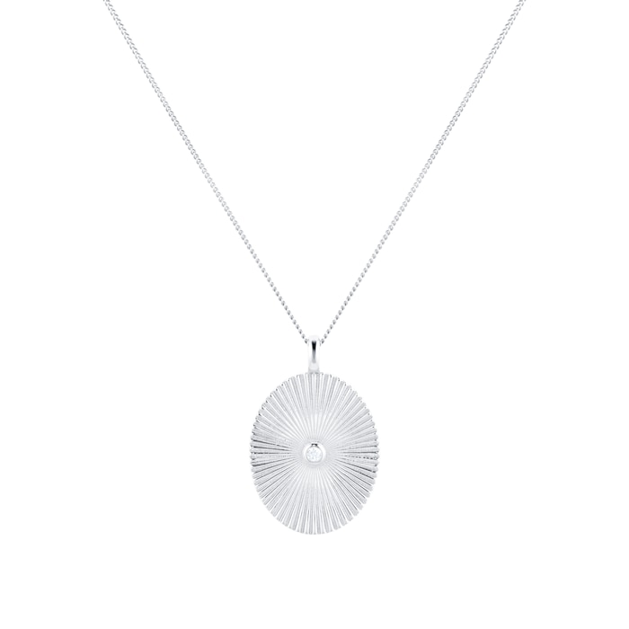Goldsmiths Silver Circle Groove Cubic Zirconia Disc Pendant
