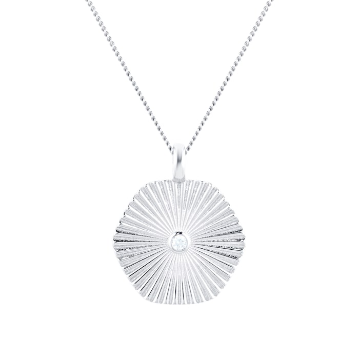 Goldsmiths Silver Hexagon Groove Cubic Zirconia Disc Pendant 8.42.1801 ...