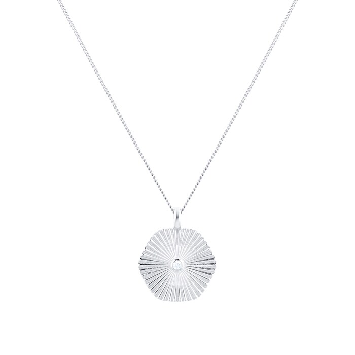 Goldsmiths Silver Hexagon Groove Cubic Zirconia Disc Pendant 8.42.1801 ...