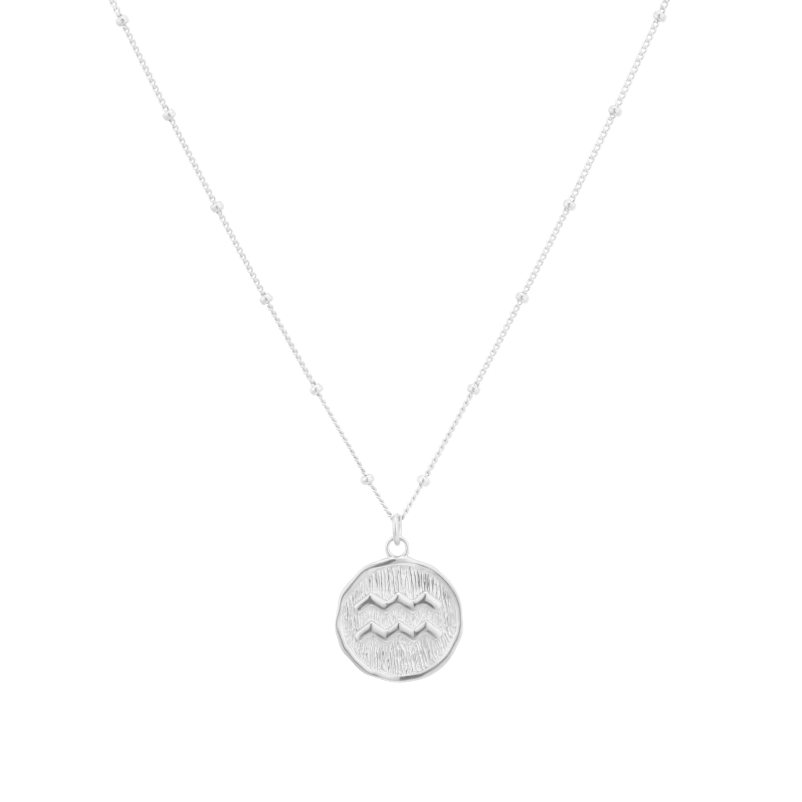 Goldsmiths Sterling Silver Aquarious Beaded Chain Horoscope Pendant