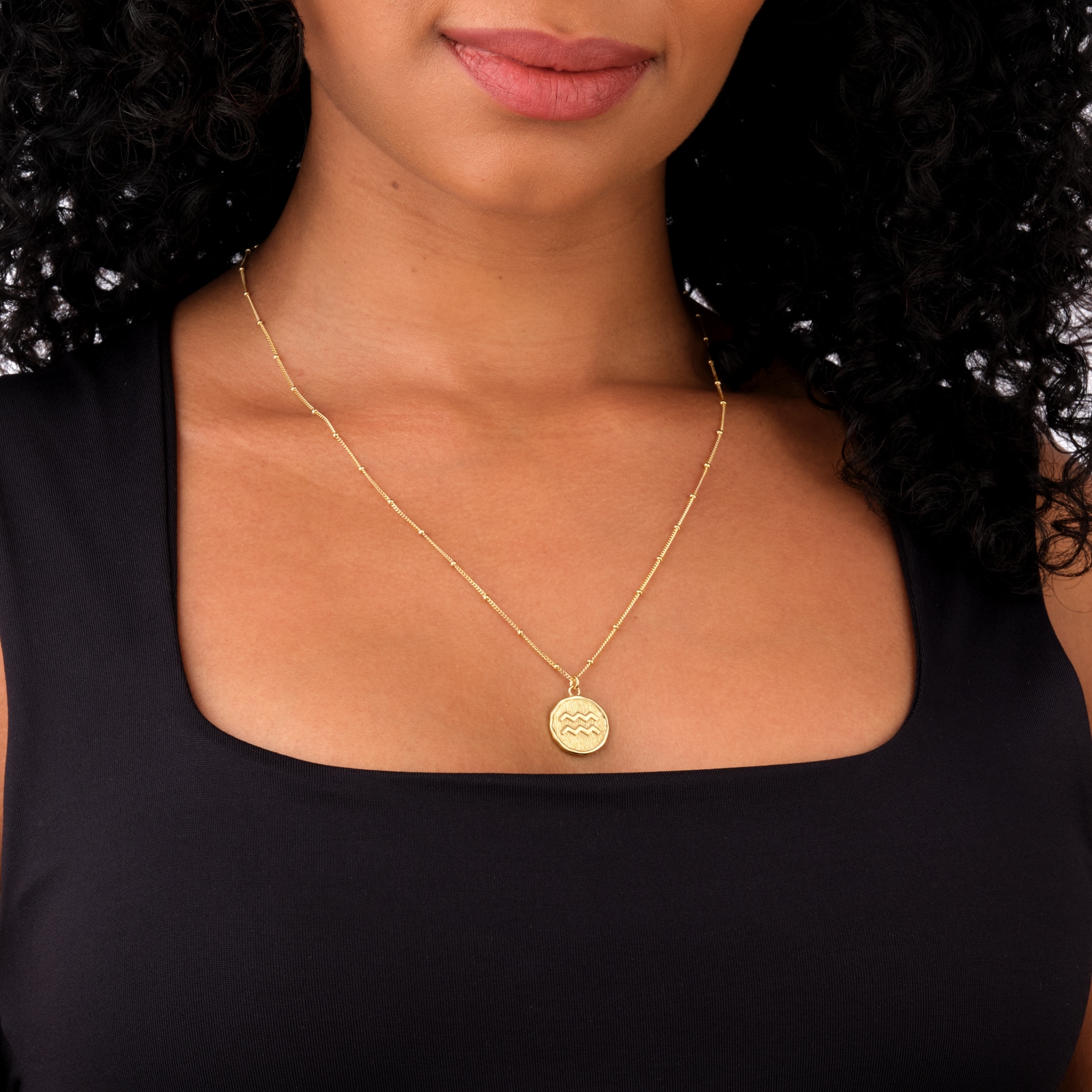 Best Luxury 
18ct Yellow Gold Plated Sterling Silver Aquarious Beaded Chain Horoscope Pendant