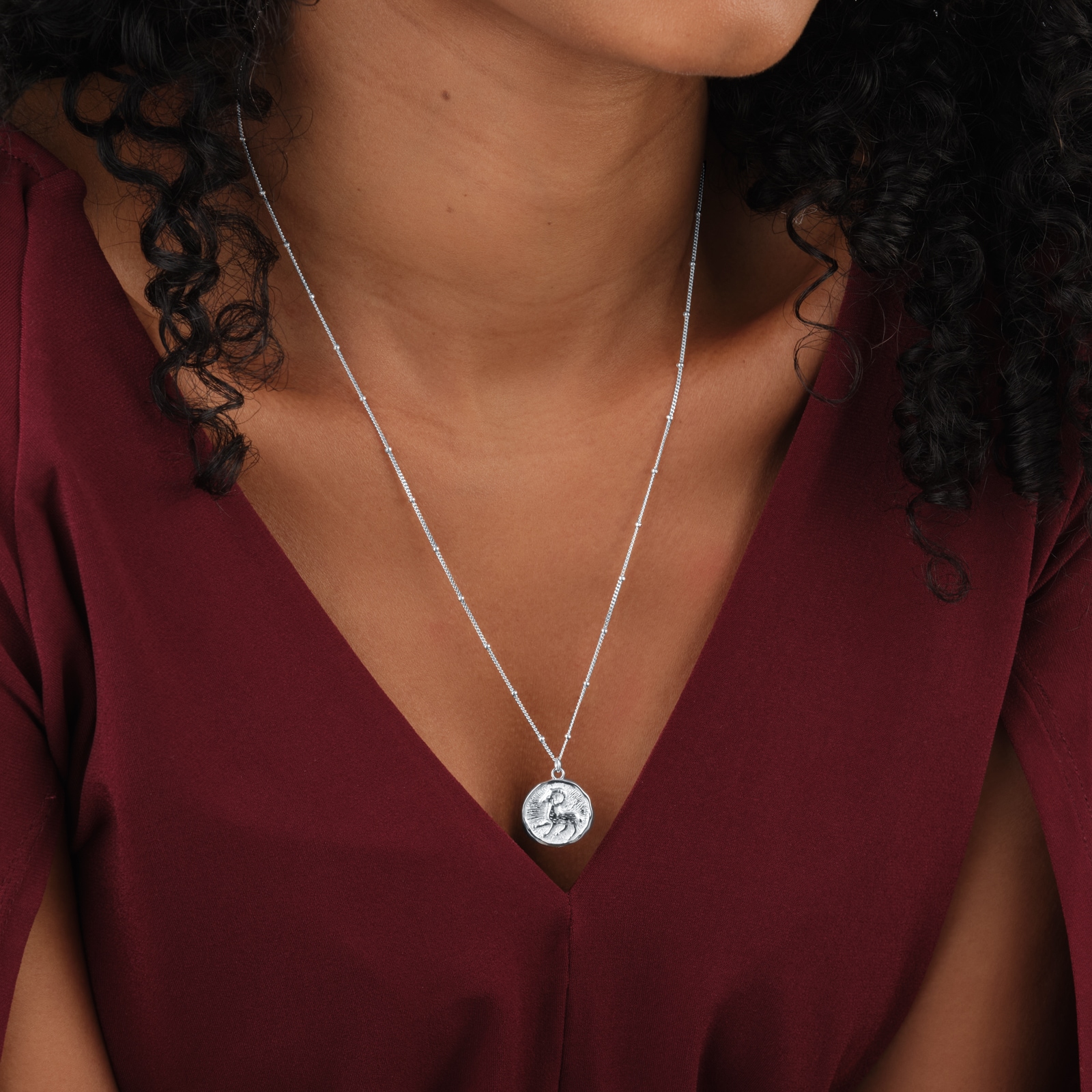 Goldsmiths Sterling Silver Aries Beaded Chain Horoscope Pendant