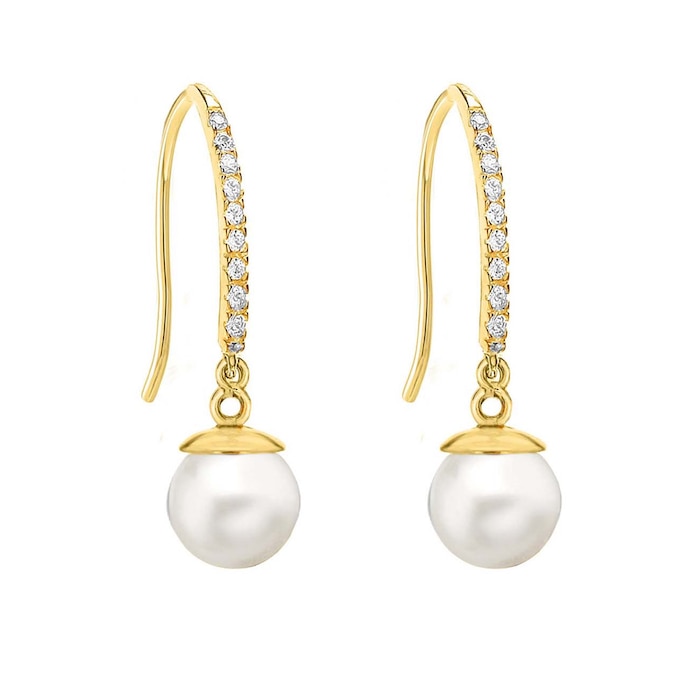 Goldsmiths 9ct Yellow Gold Fresh Water Pearl Cubic Zirconia Drop Earrings