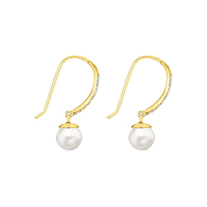 Goldsmiths 9ct Yellow Gold Fresh Water Pearl Cubic Zirconia Drop Earrings