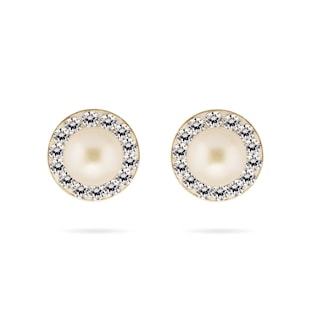 Goldsmiths 9ct Yellow Gold Pearl and Crystal Stud Earrings