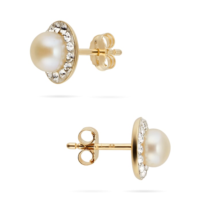 Goldsmiths 9ct Yellow Gold Pearl and Crystal Stud Earrings