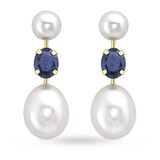 Goldsmiths 9ct Yellow Gold Pearl and Sapphire Drop Earrings