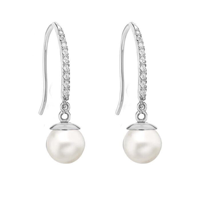 Goldsmiths 9ct White Gold Fresh Water Pearl Cubic Zirconia Drop Earrings