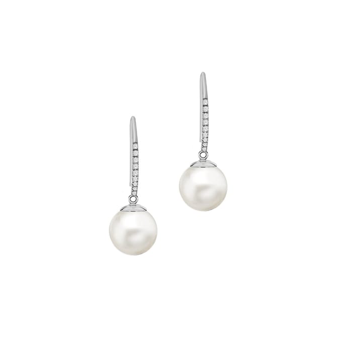 Goldsmiths 9ct White Gold Fresh Water Pearl Cubic Zirconia Drop Earrings
