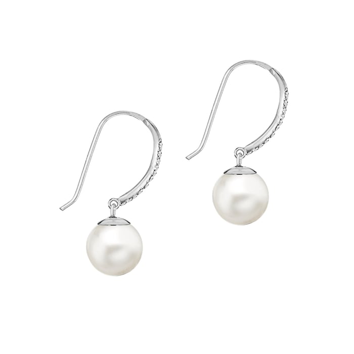 Goldsmiths 9ct White Gold Fresh Water Pearl Cubic Zirconia Drop Earrings