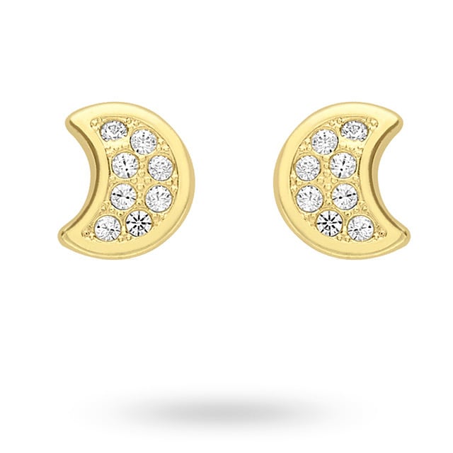 Goldsmiths 9ct Yellow Gold Moon Cubic Zirconia Stud Earrings