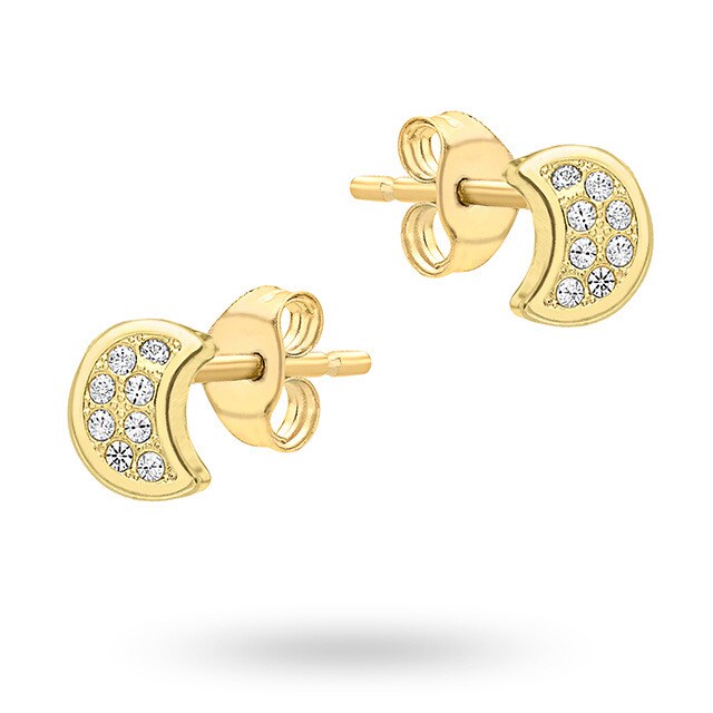Goldsmiths 9ct Yellow Gold Moon Cubic Zirconia Stud Earrings