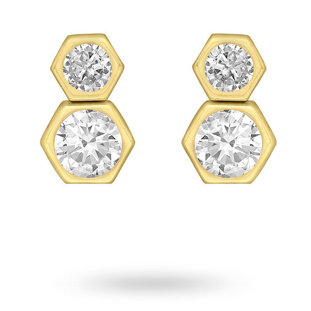 Goldsmiths 9ct Yellow Gold Double Hexagon Stud Earrings