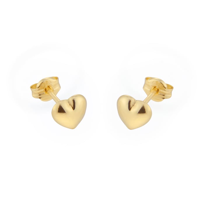 Goldsmiths 9ct Yellow Gold Small Puff Heart Stud Earrings