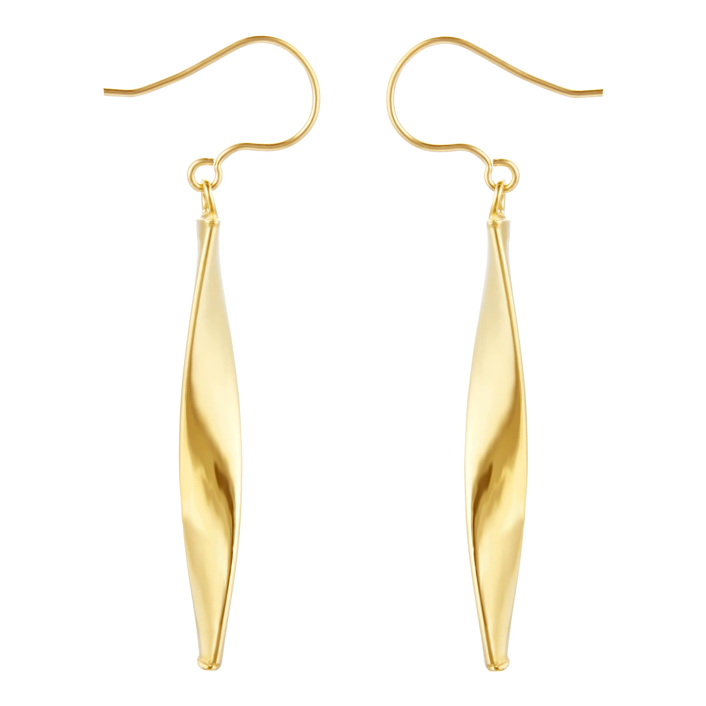 14K Gold Long Olive Leaf Dangle Drop Earrings