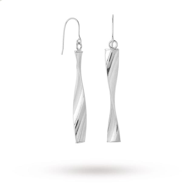 Goldsmiths 9 Carat White Gold Twist Drop Earrings