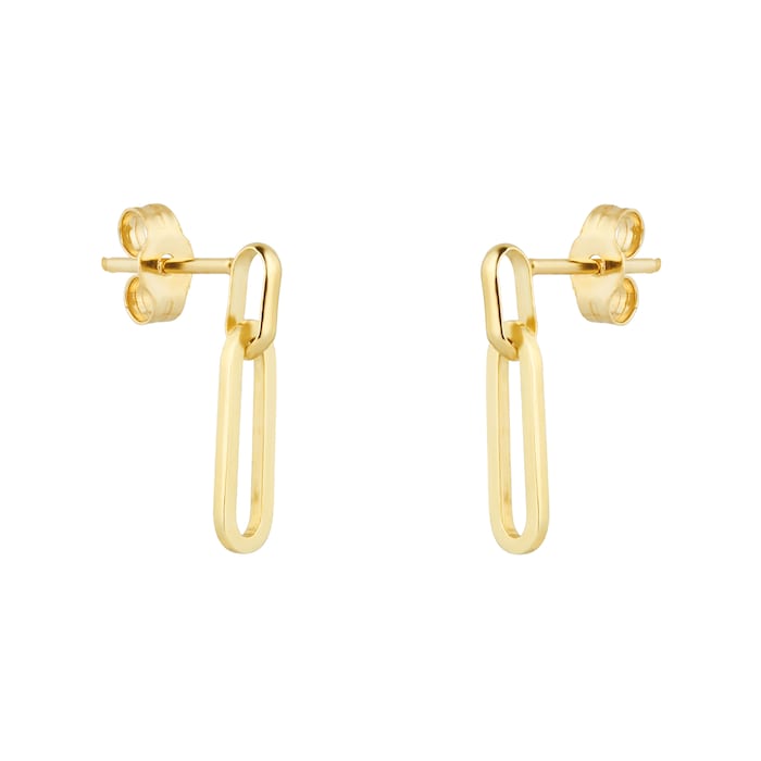 Goldsmiths 9ct Yellow Gold Rectangular Full Link Drop Earrings