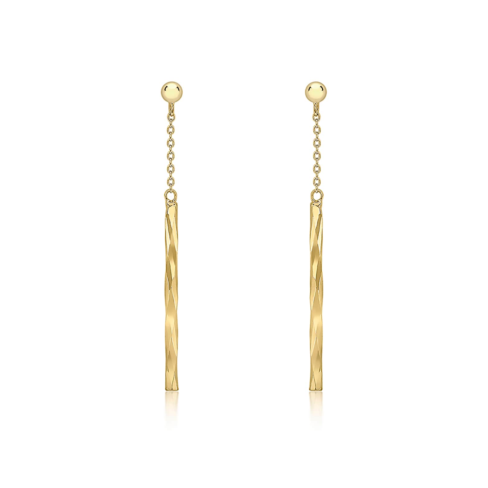 Goldsmiths 9ct Yellow Gold 3mm x 41.5mm Chain and Faceted Bar Drop Earrings Goldsmiths 9ct Yellow Gold 3mm x 41.5mm Chain and Faceted Bar Drop Earrings
