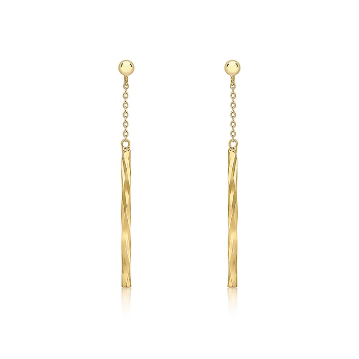 Goldsmiths 9ct Yellow Gold 3mm x 41.5mm Chain and Faceted Bar Drop Earrings