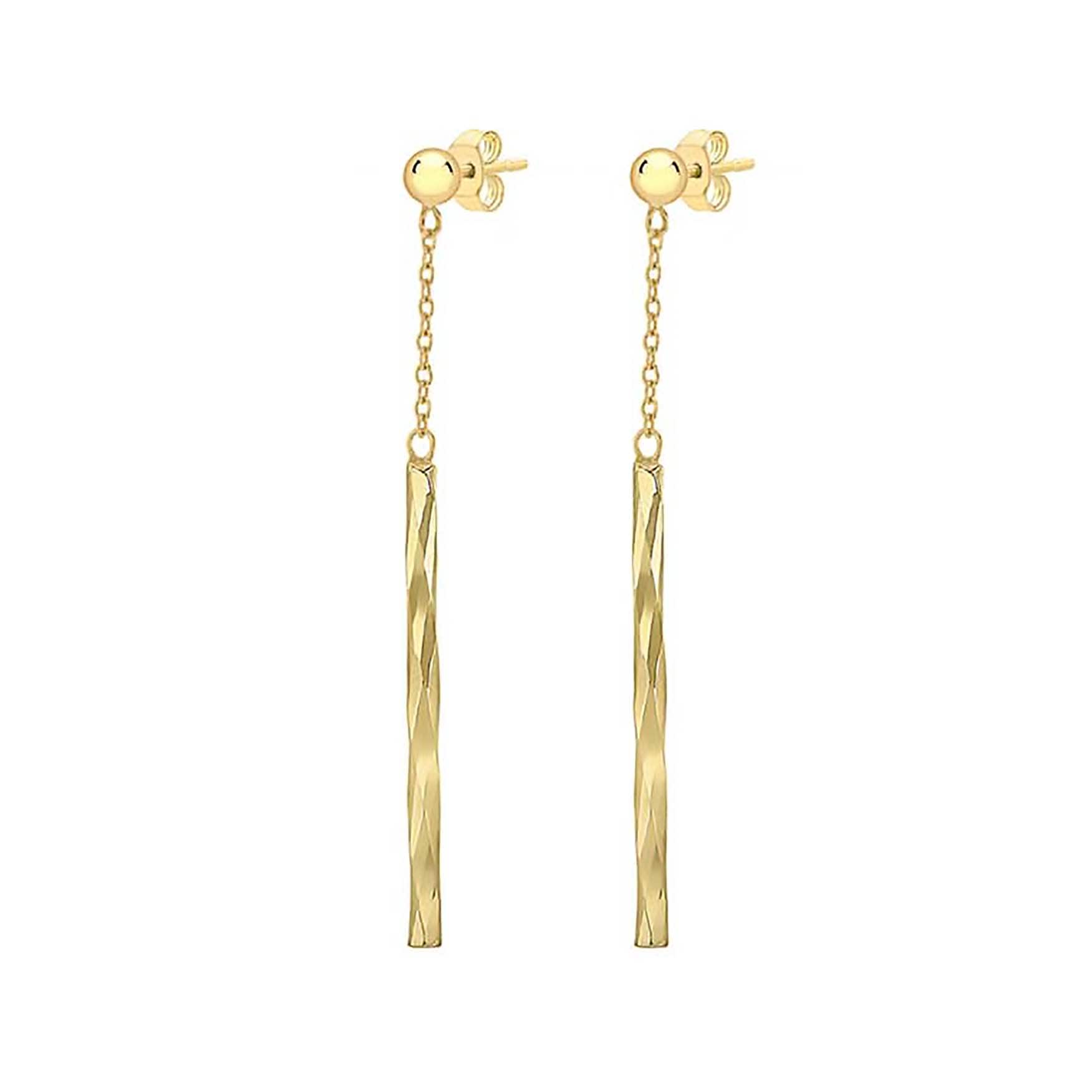 Goldsmiths 9ct Yellow Gold 3mm x 41.5mm Chain and Faceted Bar Drop Earrings Goldsmiths 9ct Yellow Gold 3mm x 41.5mm Chain and Faceted Bar Drop Earrings