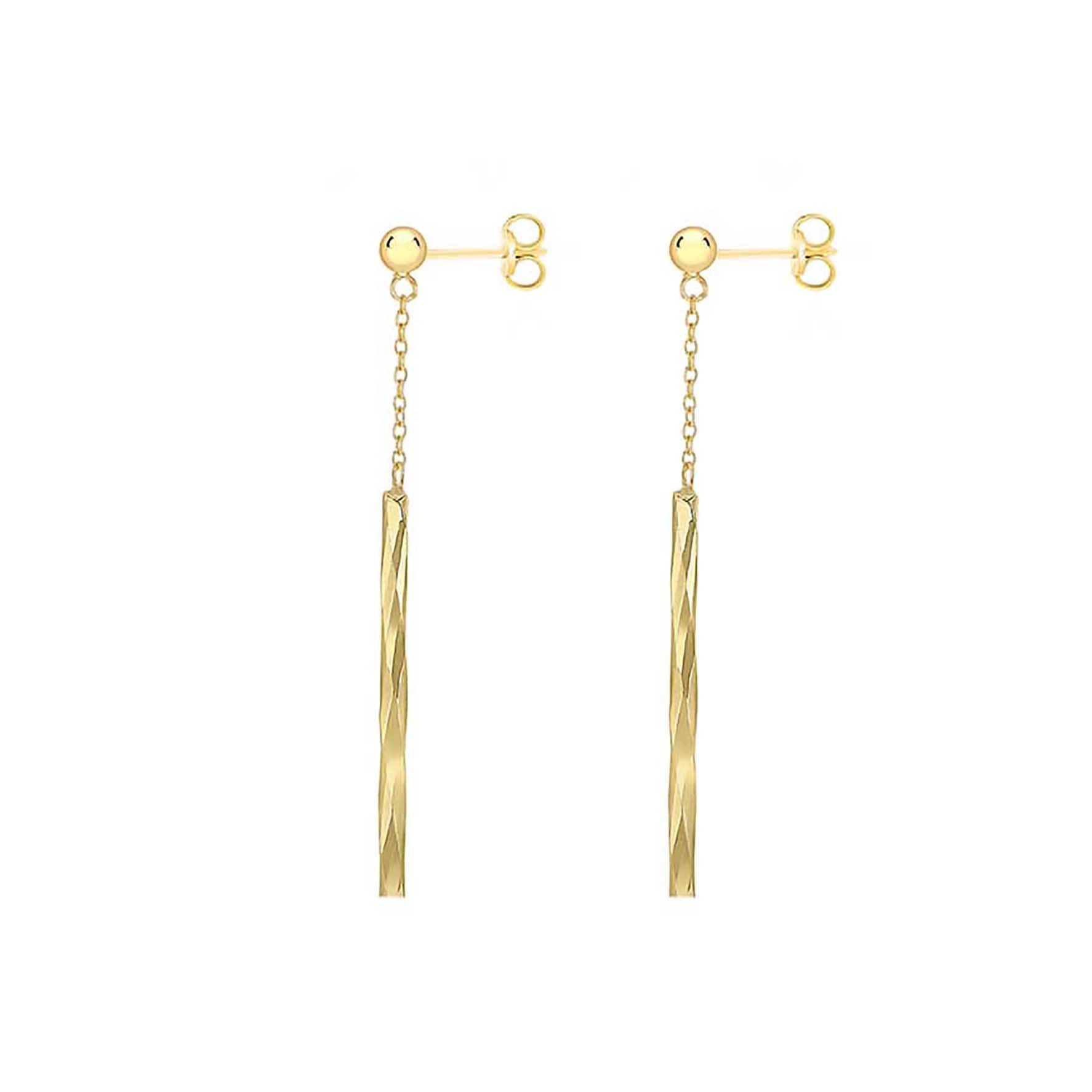 Goldsmiths 9ct Yellow Gold 3mm x 41.5mm Chain and Faceted Bar Drop Earrings Goldsmiths 9ct Yellow Gold 3mm x 41.5mm Chain and Faceted Bar Drop Earrings