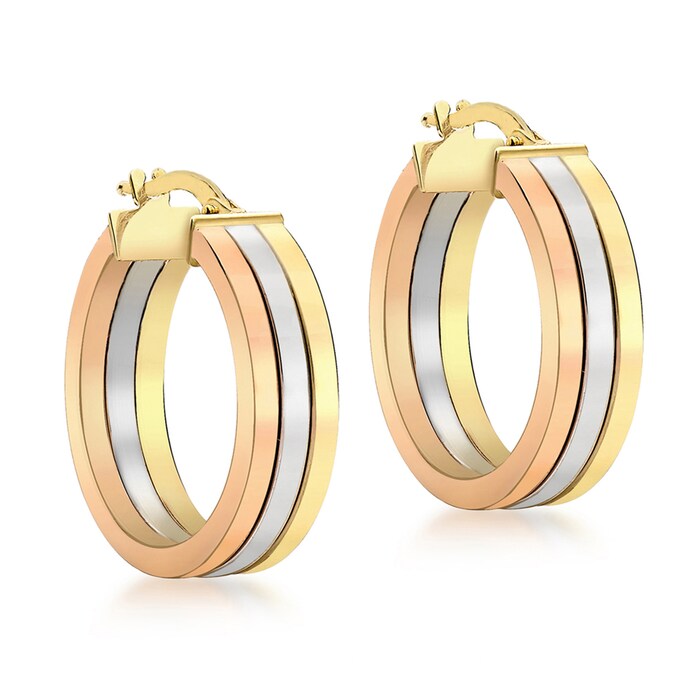 Goldsmiths 9ct Tricolour Gold Hoop Earrings