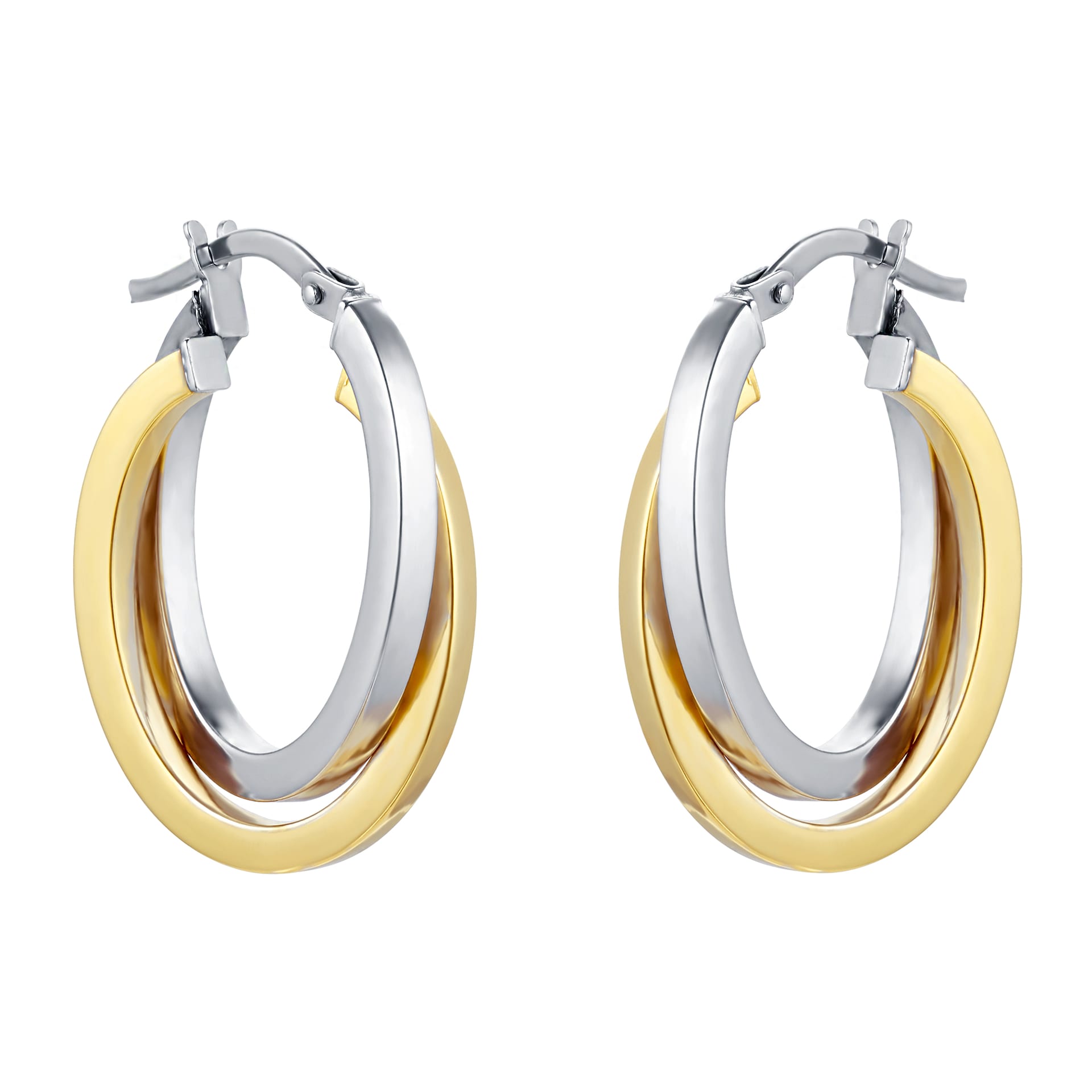 Goldsmiths 9ct 2 Colour Gold Hoop Earrings