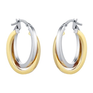 Goldsmiths 9ct 2 Colour Gold Hoop Earrings