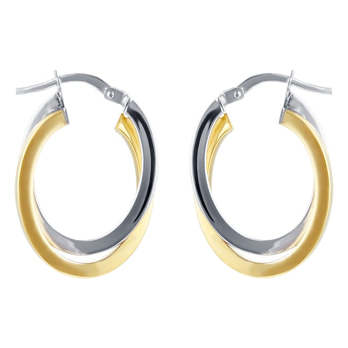 Goldsmiths 9ct 2 Colour Gold Hoop Earrings
