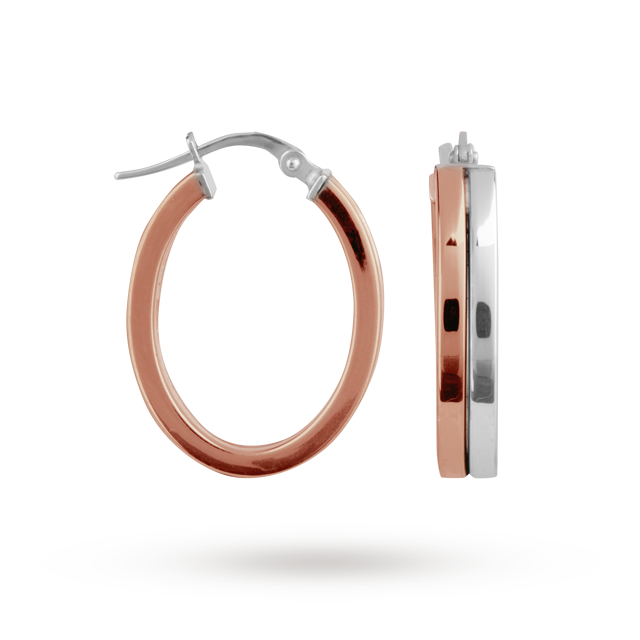 Goldsmiths 9ct 2 Tone Gold Oval Hoop Earrings