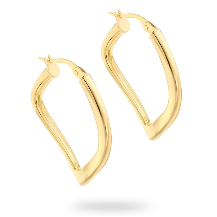 Goldsmiths 9ct Yellow Gold Thin Square Wavy Creole Earrings