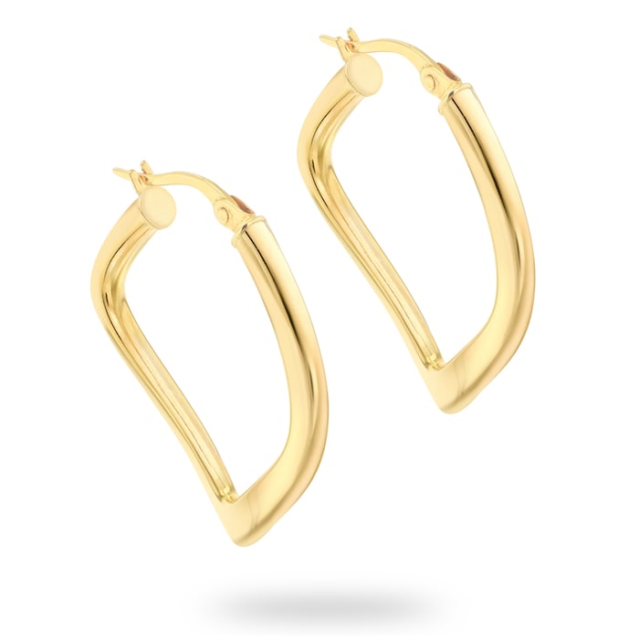 Goldsmiths 9ct Yellow Gold Thin Square Wavy Creole Earrings