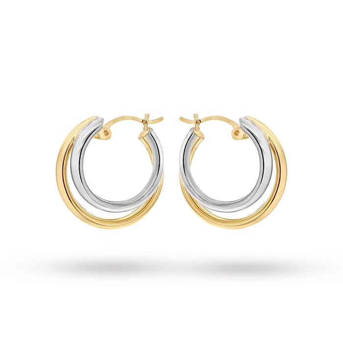 Goldsmiths 9ct 2-Colour Gold Polished Double Creole Earrings