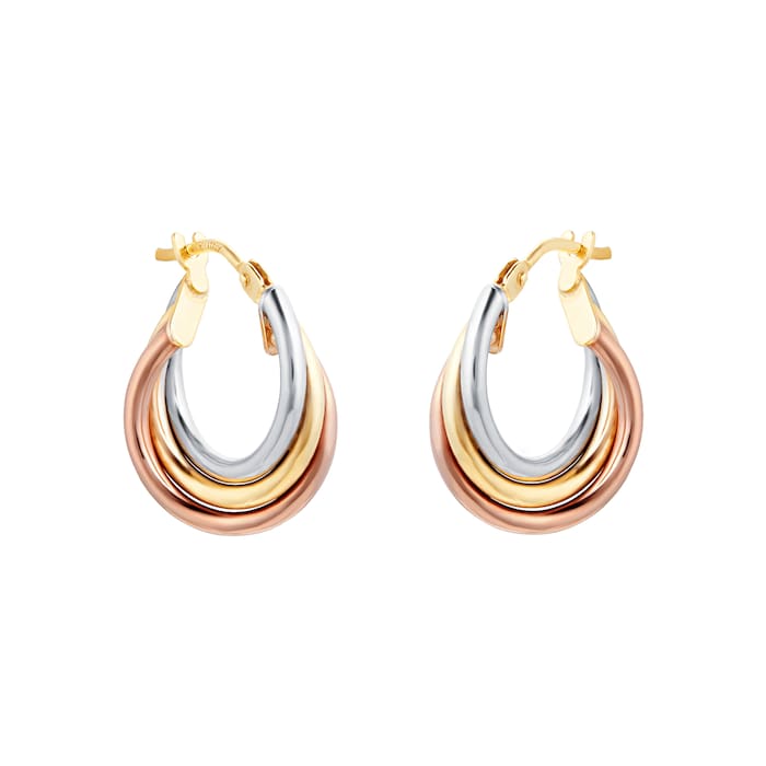 Goldsmiths 9ct Tri Colour Twist 10mm Hoop Earrings
