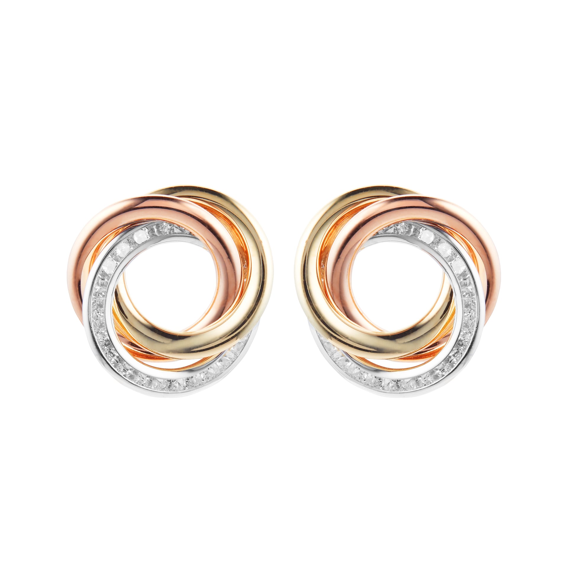 Goldsmiths 9ct Tri Colour Cubic Zirconia Stud Earrings