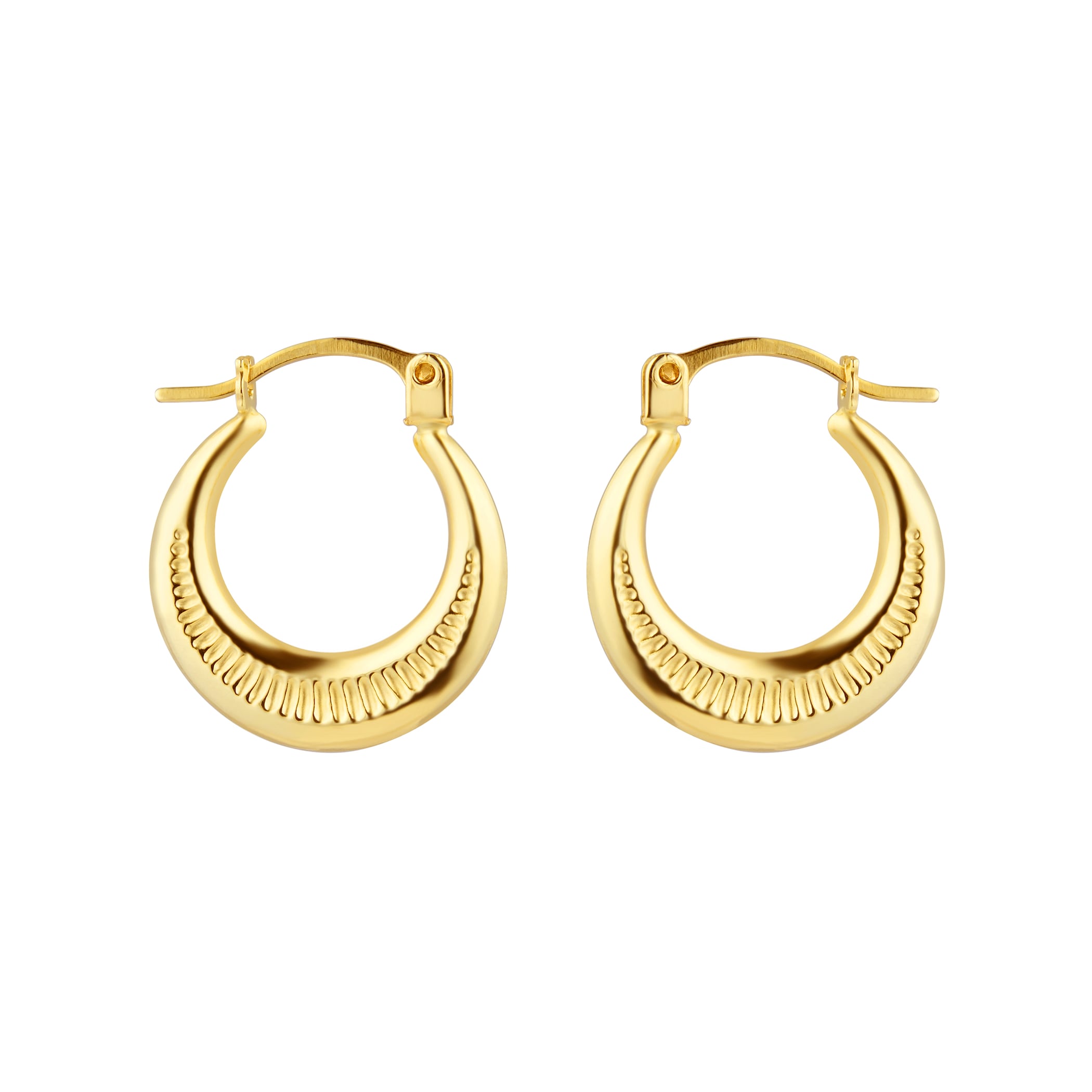 Goldsmiths 9ct Yellow Gold Patterned Creole Huggie Earrings Goldsmiths 9ct Yellow Gold Patterned Creole Huggie Earrings