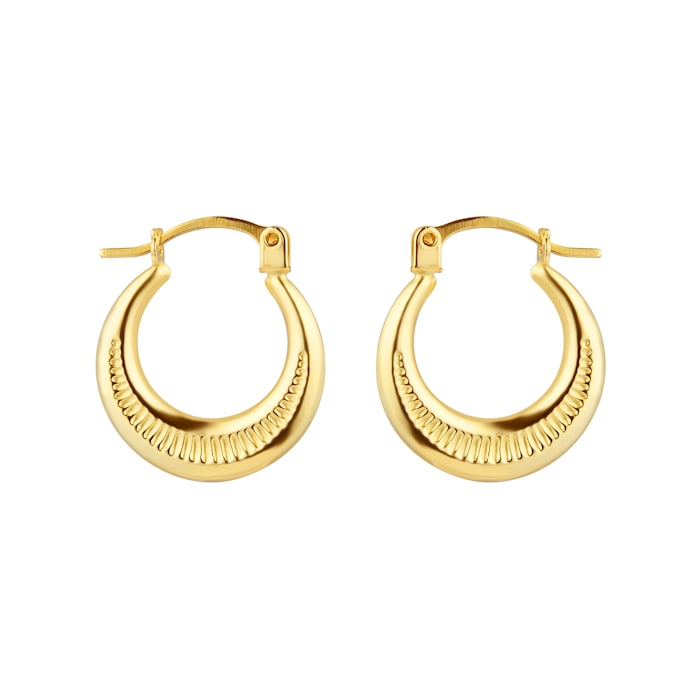 Goldsmiths 9ct Yellow Gold Patterned Creole Huggie Earrings