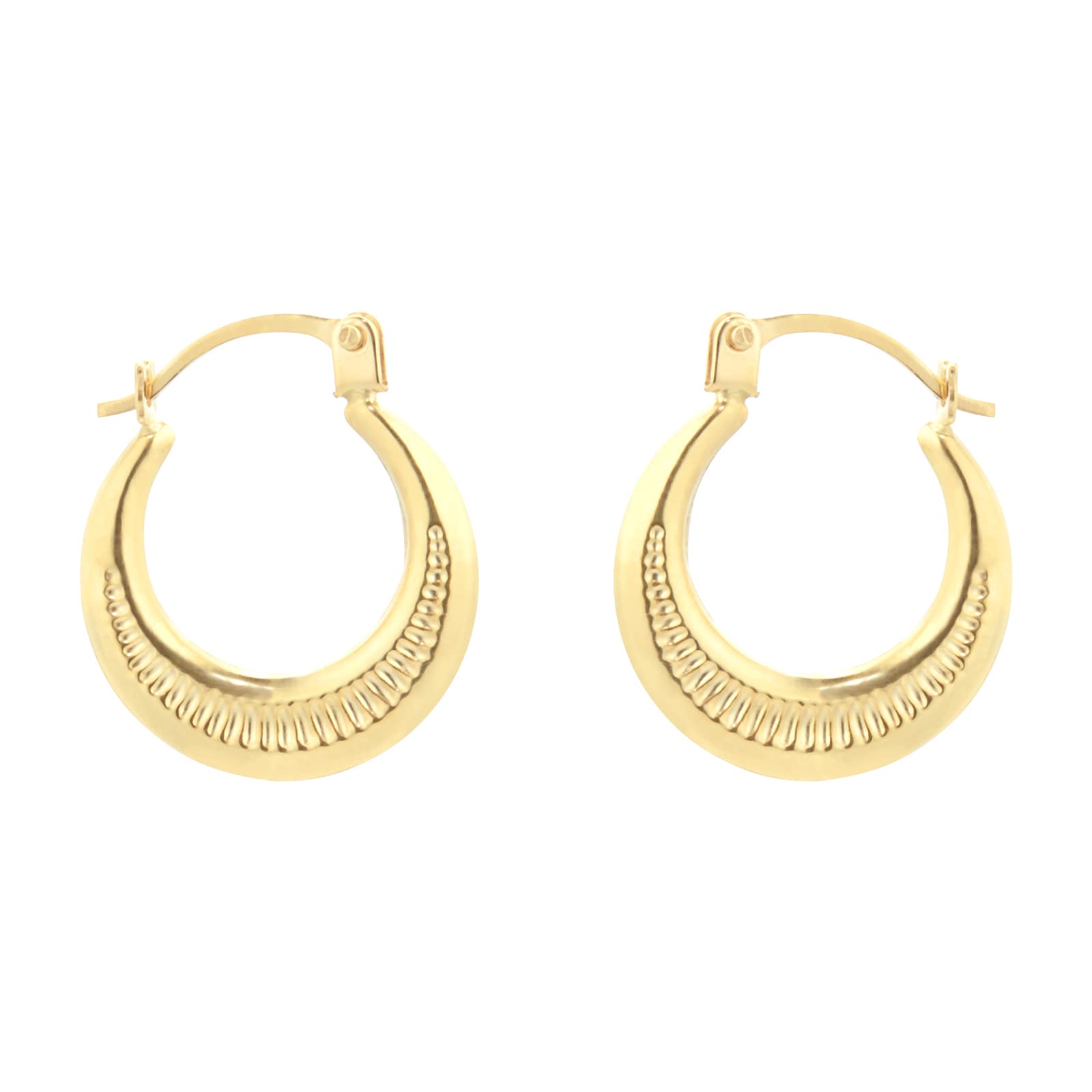 Goldsmiths 9ct Yellow Gold Patterned Creole Huggie Earrings Goldsmiths 9ct Yellow Gold Patterned Creole Huggie Earrings